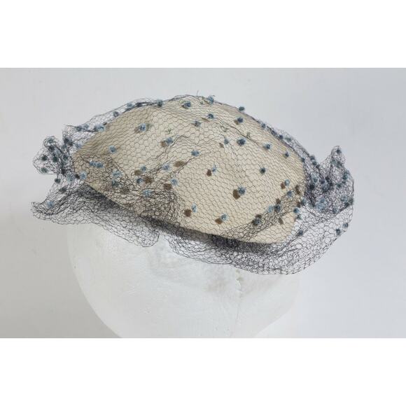 Vintage Buttercream Mesh Tulle Round Hat Elegant Unique Rare Ladies Fashion main image 5
